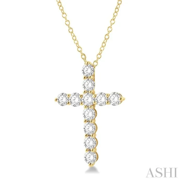 3 ctw Latin Cross Round Cut Diamond Pendant With Chain in 14K Yellow Gold