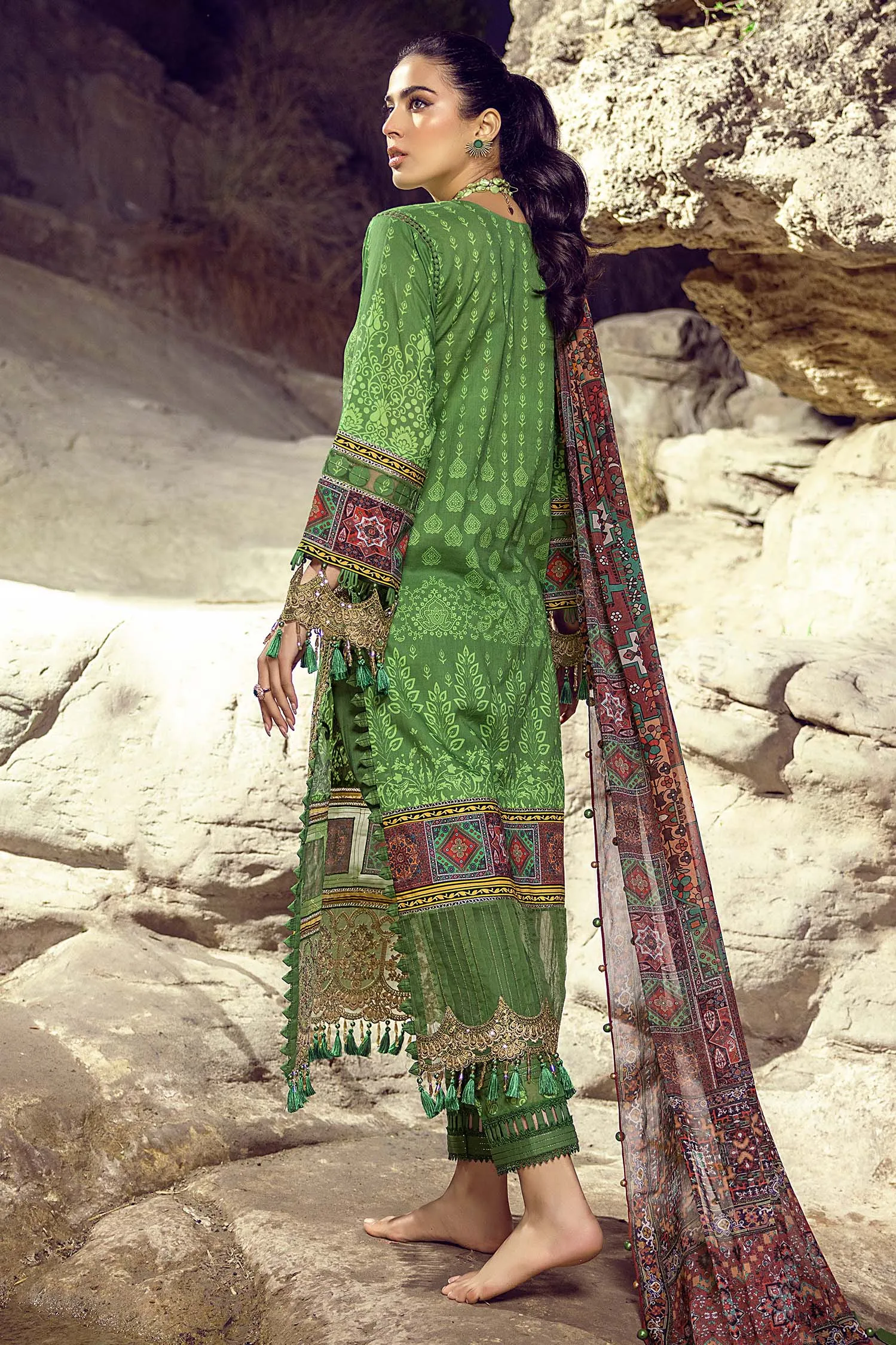 Adan's Libas Wadi-e-Soan Lawn Collection Garnet Dazzle Green-07
