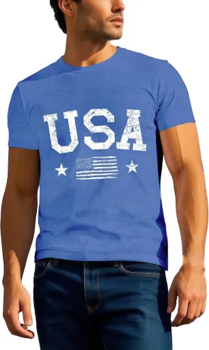 American Flag Shirts for Men USA 4th of July T-Shirt Memorial Day Patriotic Tee Tops