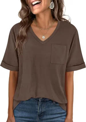 ANRABESS Women T Shirts Oversized Short Sleeve V Neck 2025 Summer Casual Loose Tops Basic Tee Shirts Outfits with Pocket