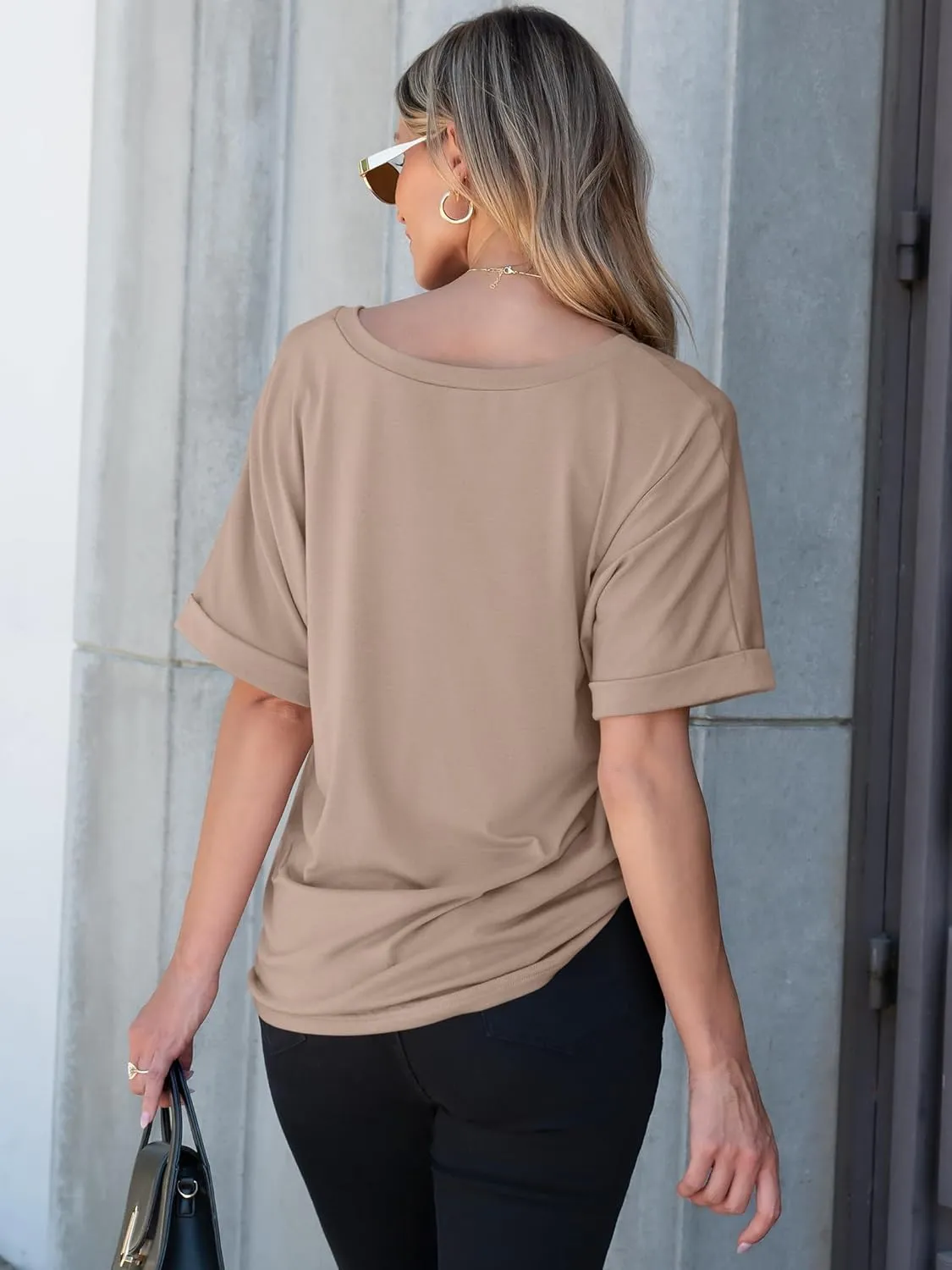 ANRABESS Women T Shirts Oversized Short Sleeve V Neck 2025 Summer Casual Loose Tops Basic Tee Shirts Outfits with Pocket