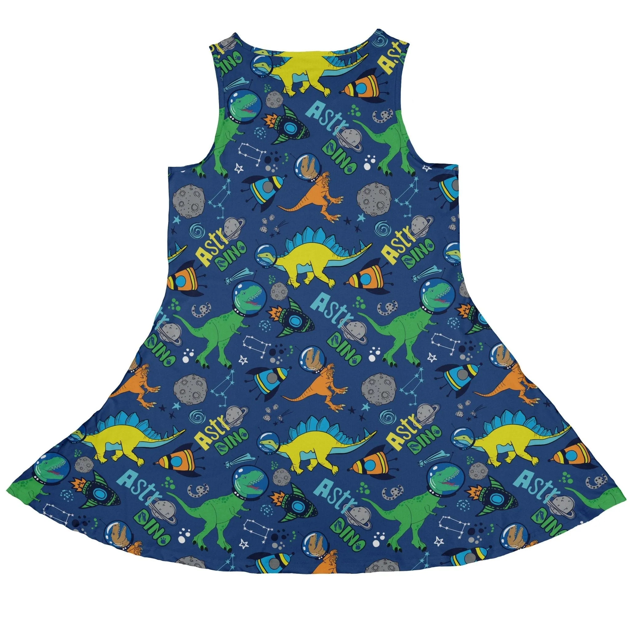 Astro Dino Dinosaur Outer Space Blue Dress