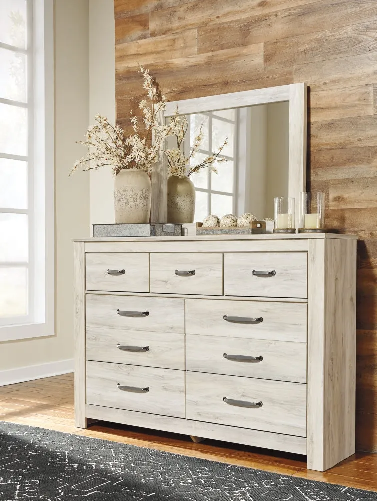 Bellaby King Panel Bed with Mirrored Dresser and 2 Nightstands