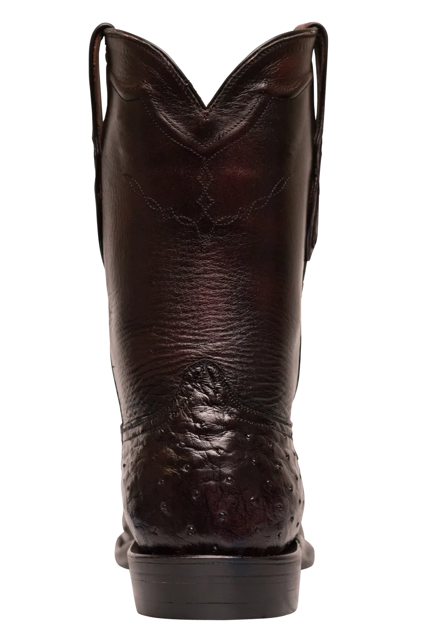Black Jack Men's Brush Off Full Quill Ostrich Roper Boots - Black Cherry