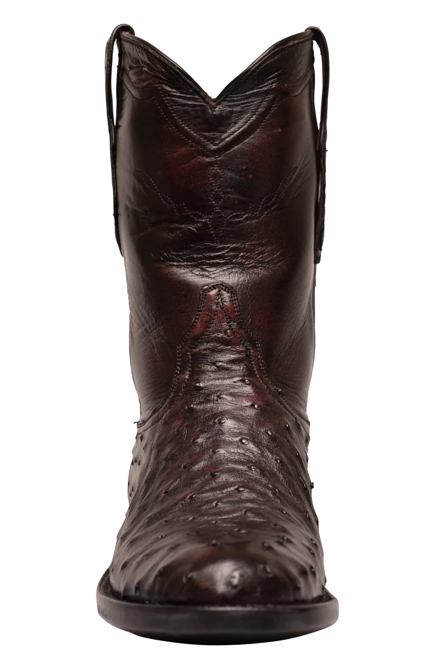 Black Jack Men's Brush Off Full Quill Ostrich Roper Boots - Black Cherry