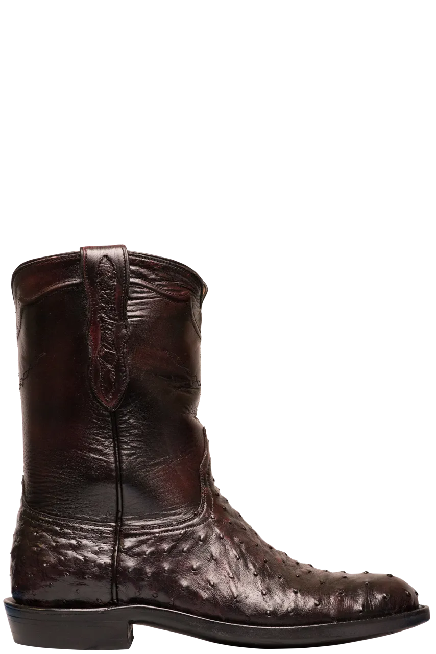 Black Jack Men's Brush Off Full Quill Ostrich Roper Boots - Black Cherry
