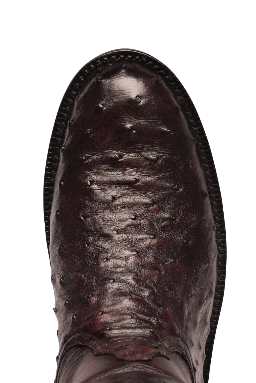 Black Jack Men's Brush Off Full Quill Ostrich Roper Boots - Black Cherry
