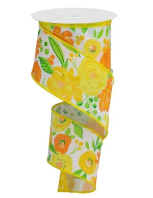Bold blooms - yellow and green floral wired ribbon