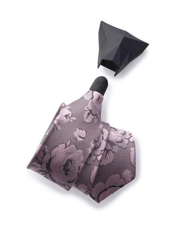 Charcoal Grey Silk & Pink Silk Floral - Breakaway Tie Set