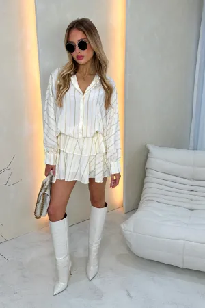 Claire pink striped shirt and skirt co-ord