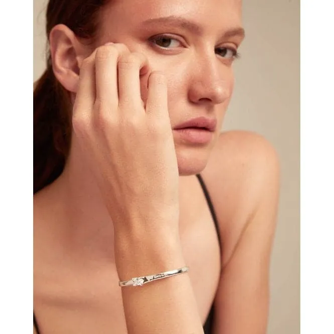 Cosmos Silver Plated Rigid Central White Zirconia Bangle PUL2431BLNMTL