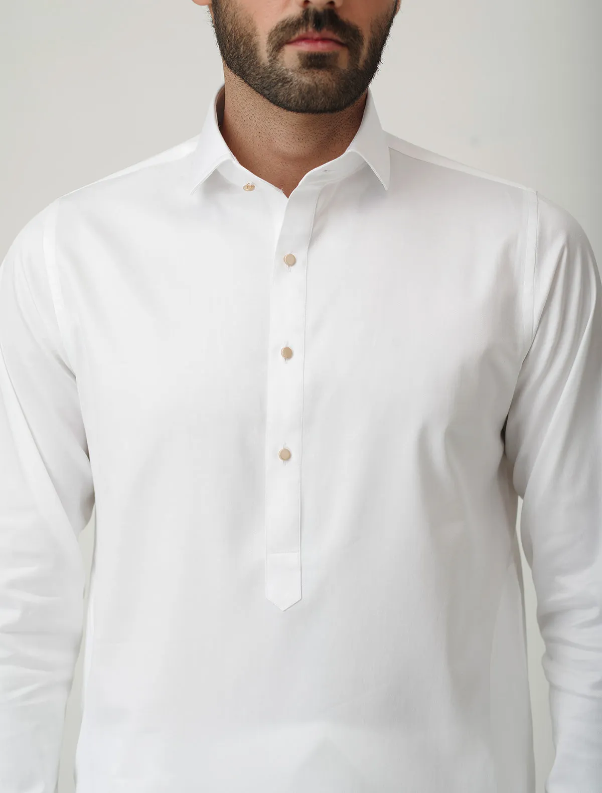 CRISP WHITE COTTON TWILL KAMEEZ SHALWAR