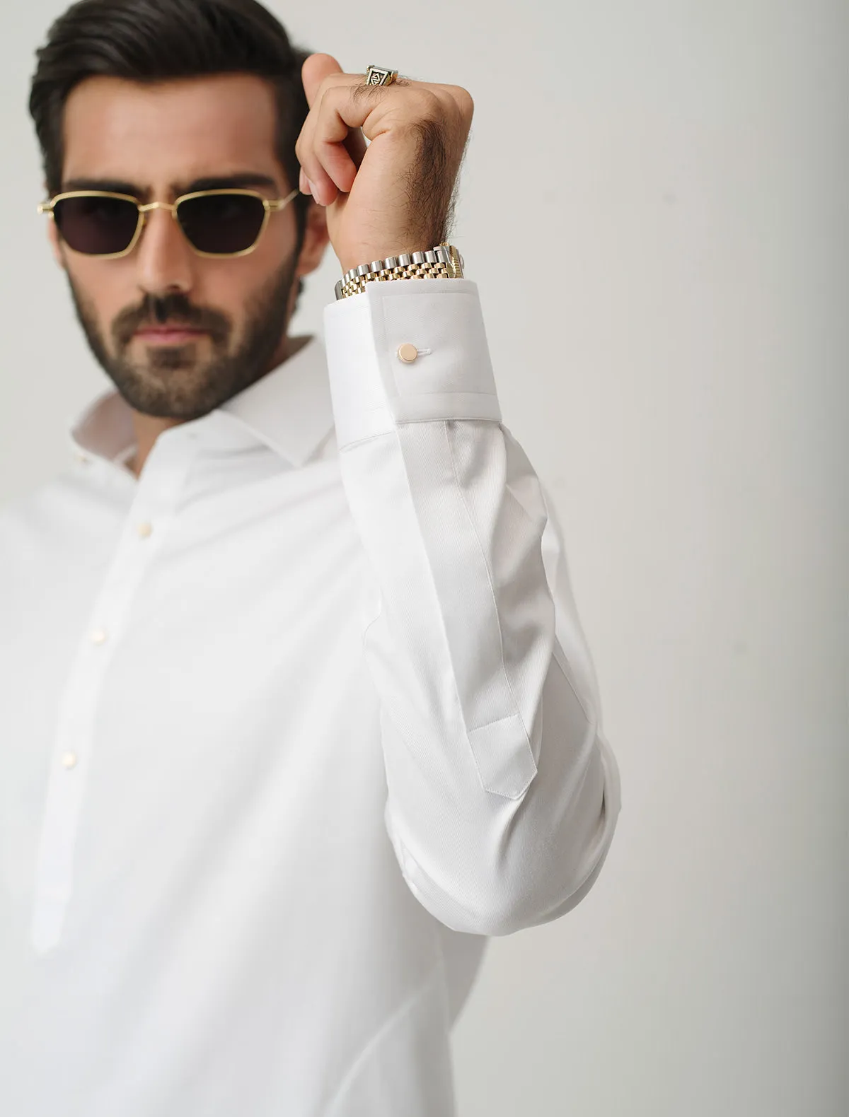 CRISP WHITE COTTON TWILL KAMEEZ SHALWAR