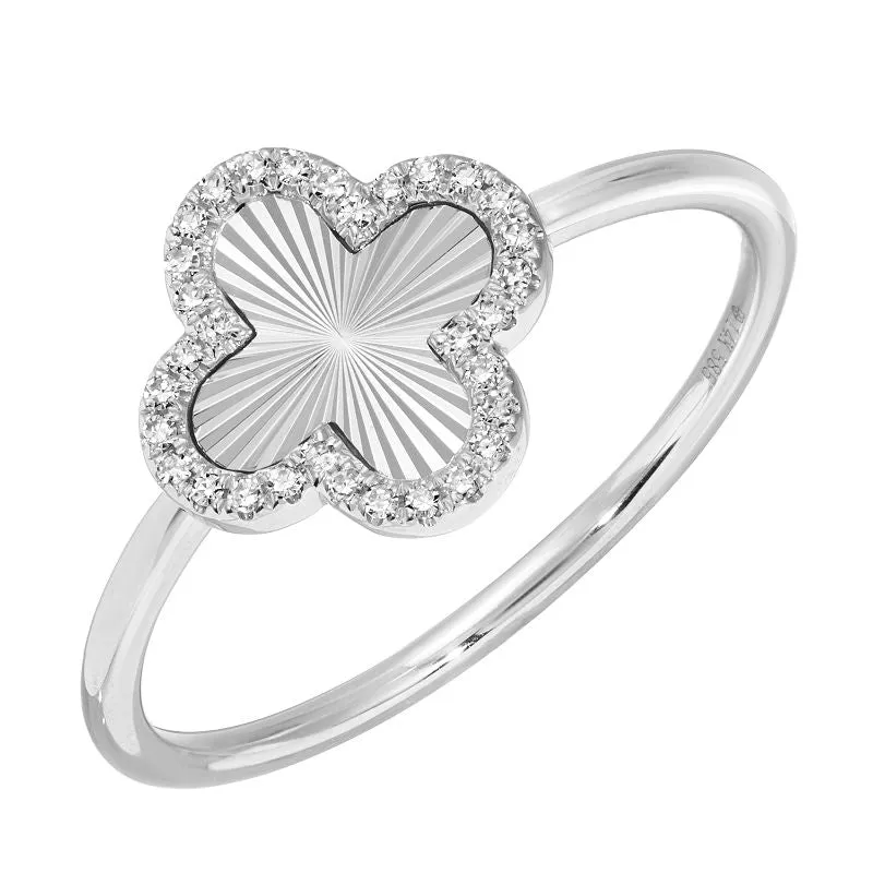 Diamond Halo Fluted Clover Ring