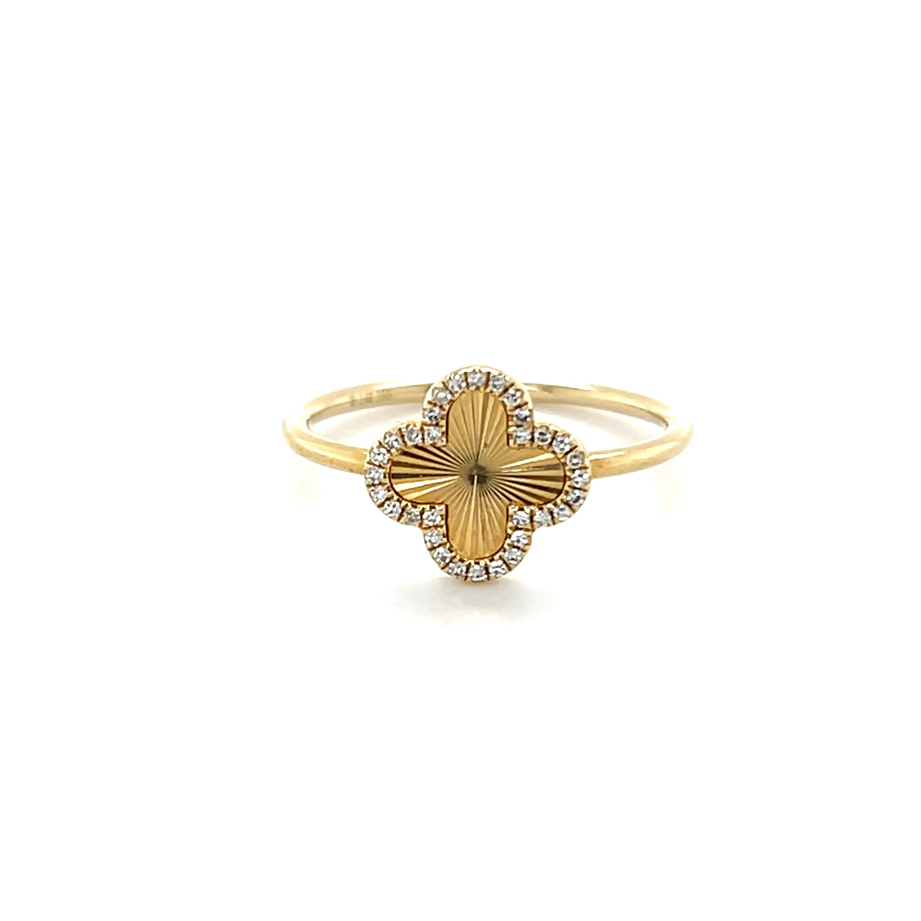 Diamond Halo Fluted Clover Ring