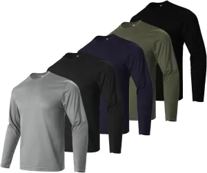 Facitisu Men Long Sleeve T Shirts Pack Quick Dry Athletic Running Activewear Workout Performance Tee Shirts