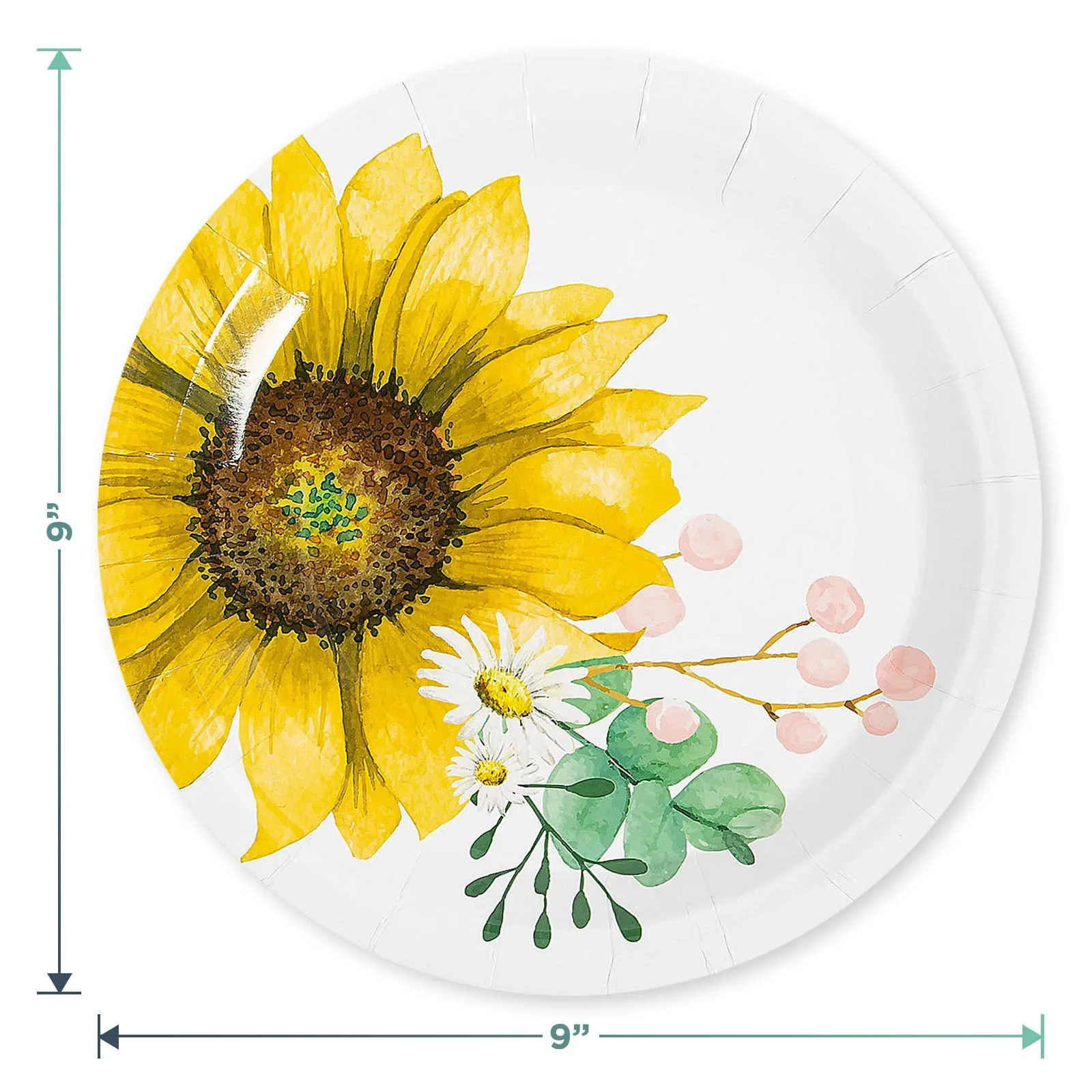 Farmhouse Sunflower Party Round Paper Dinner Plates and Luncheon Napkins (Serves 16)