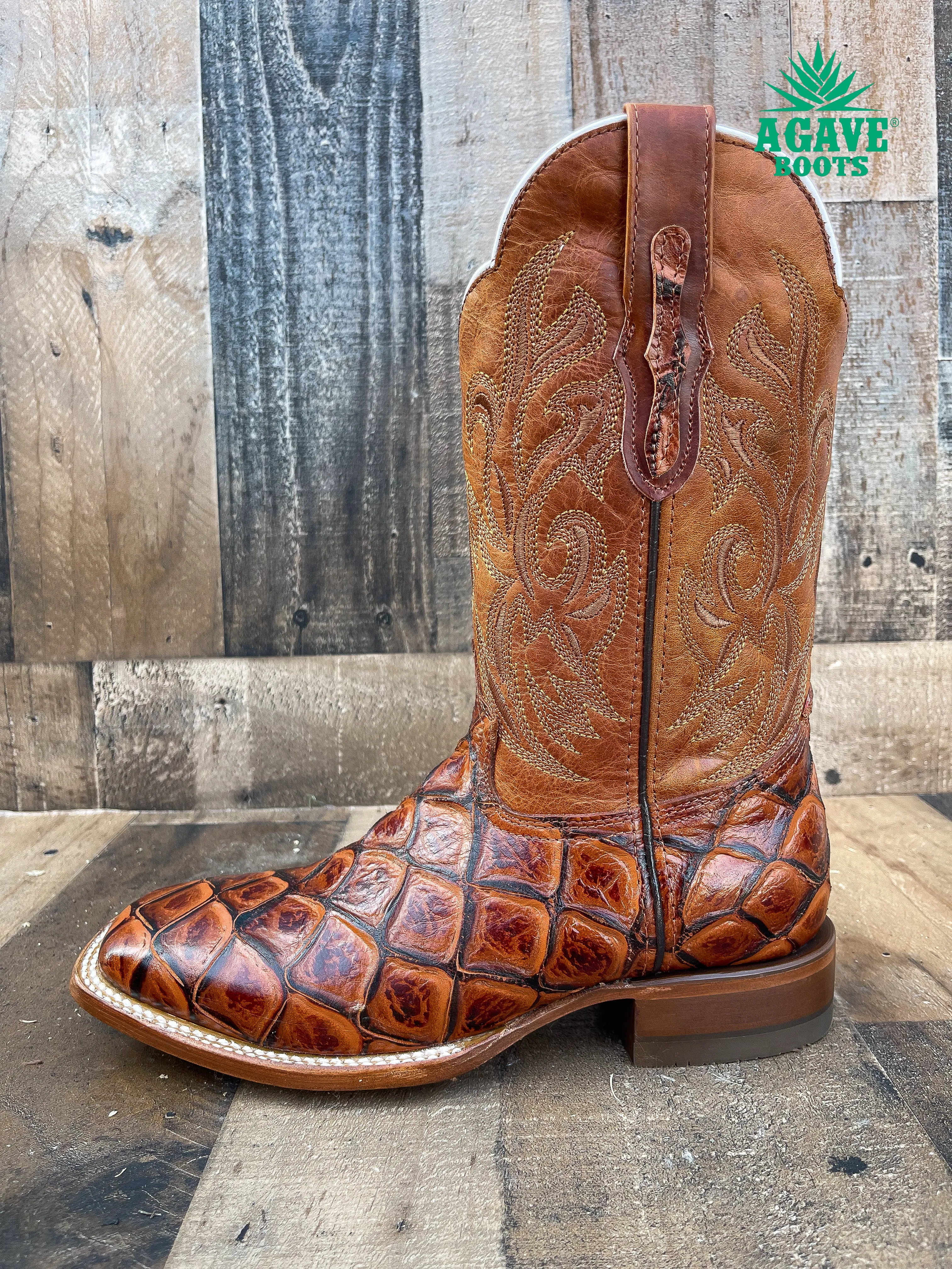 FISH COGNAC | MEN SQUARE TOE WESTERN COWBOY BOOTS