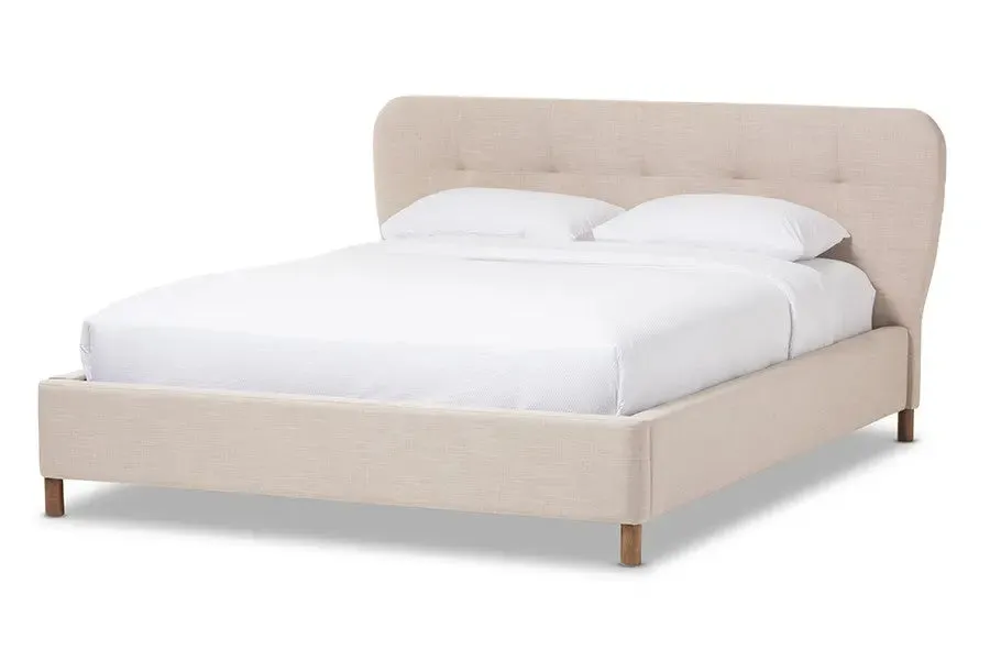 Germaine Beige Mix Linen Fabric Grid-Tufting Platform Bed (Queen)