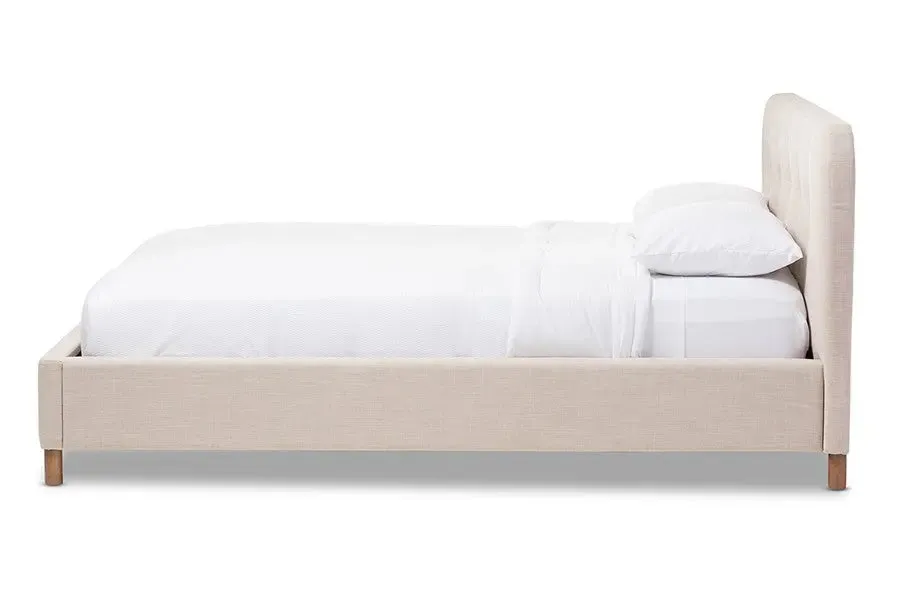 Germaine Beige Mix Linen Fabric Grid-Tufting Platform Bed (Queen)
