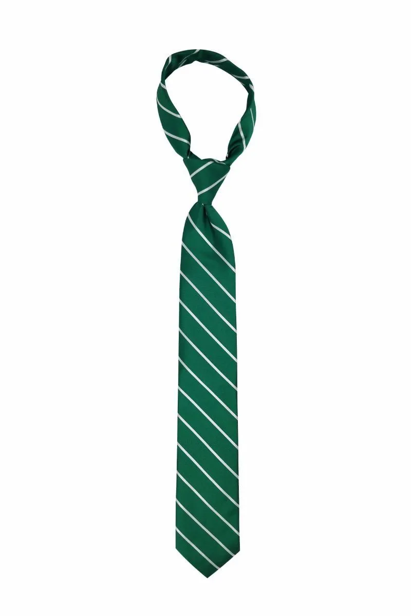 Green Silver Striped Traditional Tie