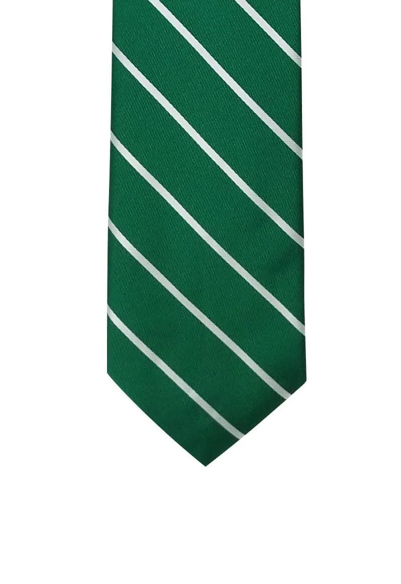 Green Silver Striped Traditional Tie