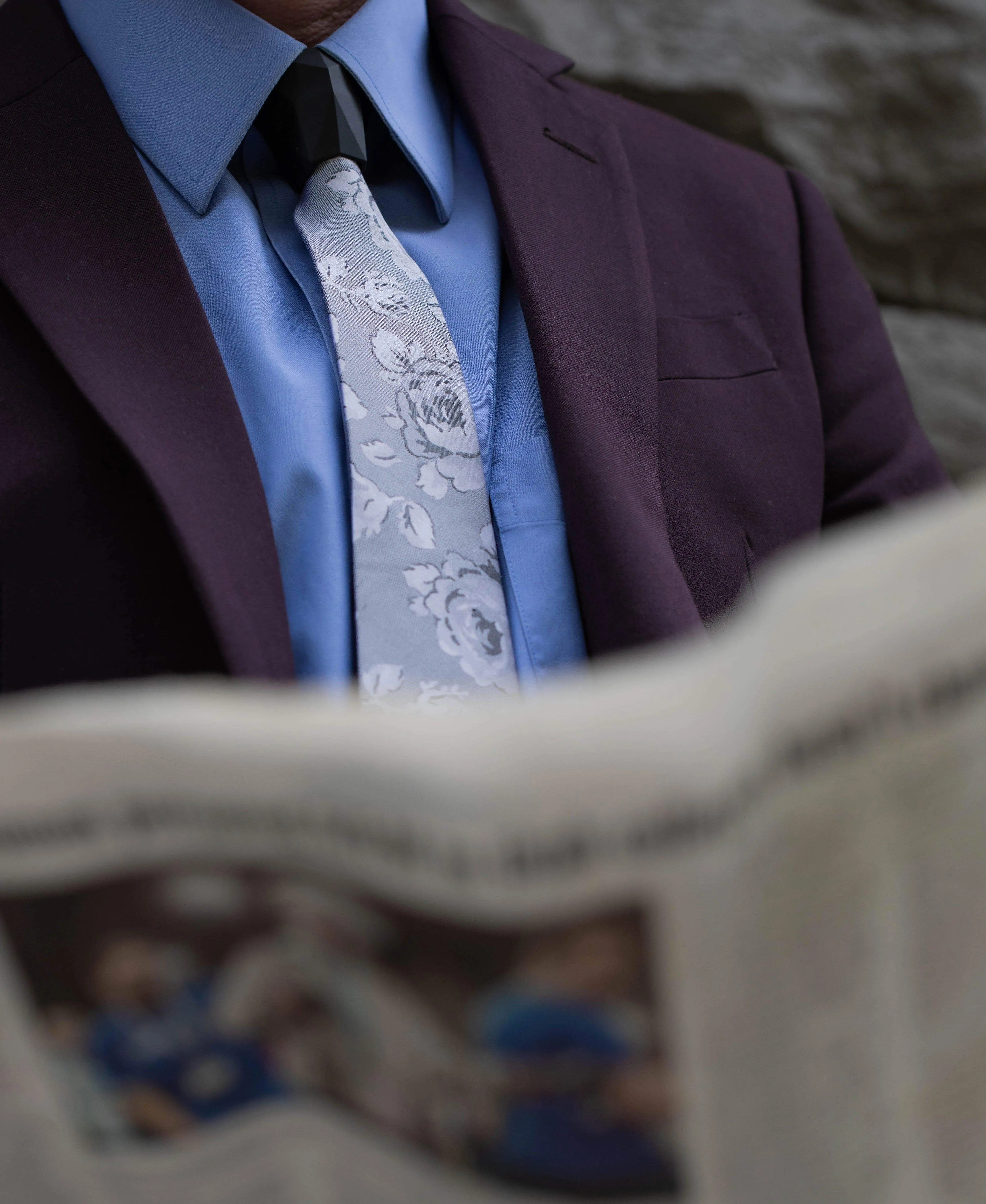 Grey Silk Floral & Blue Silk Floral - 2 TIE SET