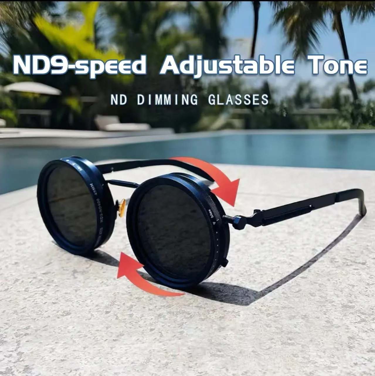 Hand Made Nd-400 9 Gears Round Polarized Adjustable Dimming Men Sunglasses women Filter Diving Fishing