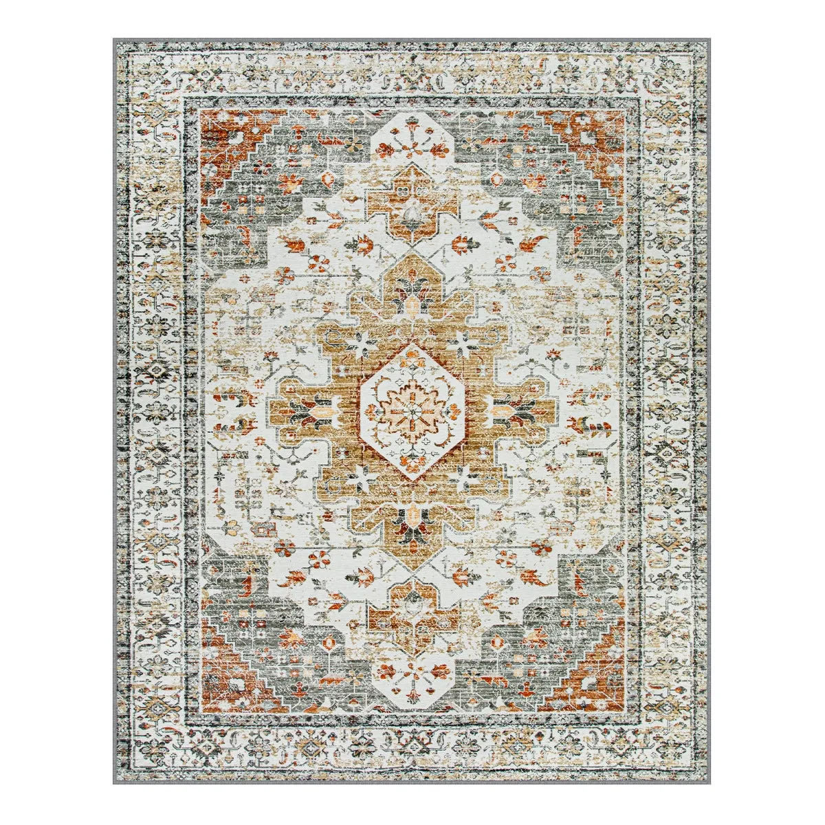 Helene Ultra-Thin Washable Vintage Floral Beige & Gold Area Rug