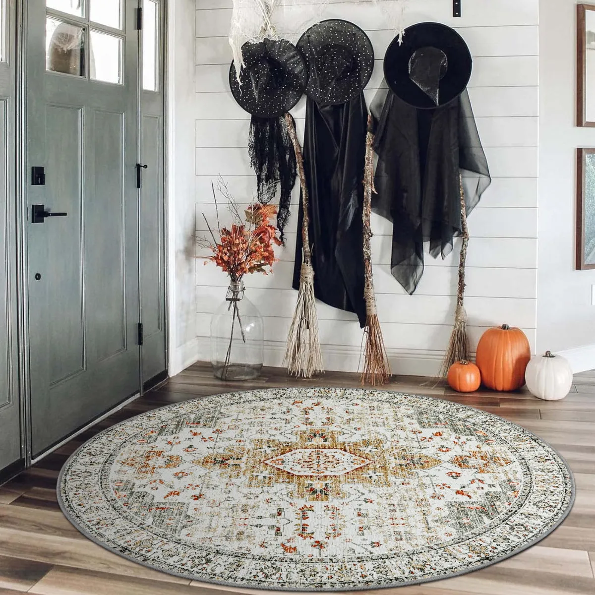 Helene Ultra-Thin Washable Vintage Floral Beige & Gold Area Rug