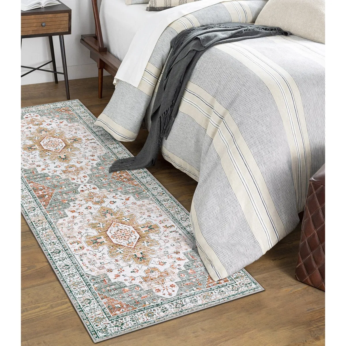 Helene Ultra-Thin Washable Vintage Floral Beige & Gold Area Rug