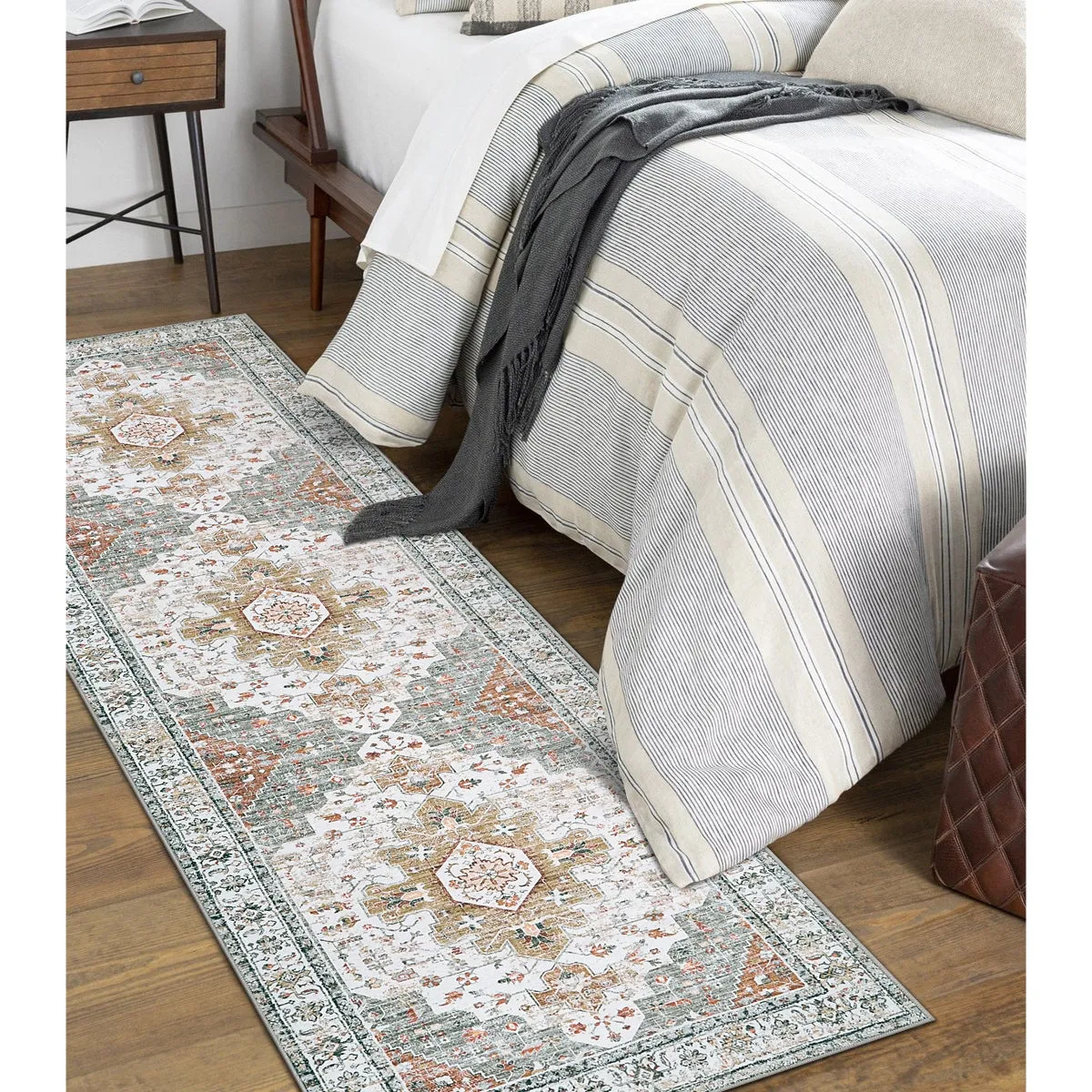 Helene Ultra-Thin Washable Vintage Floral Beige & Gold Area Rug