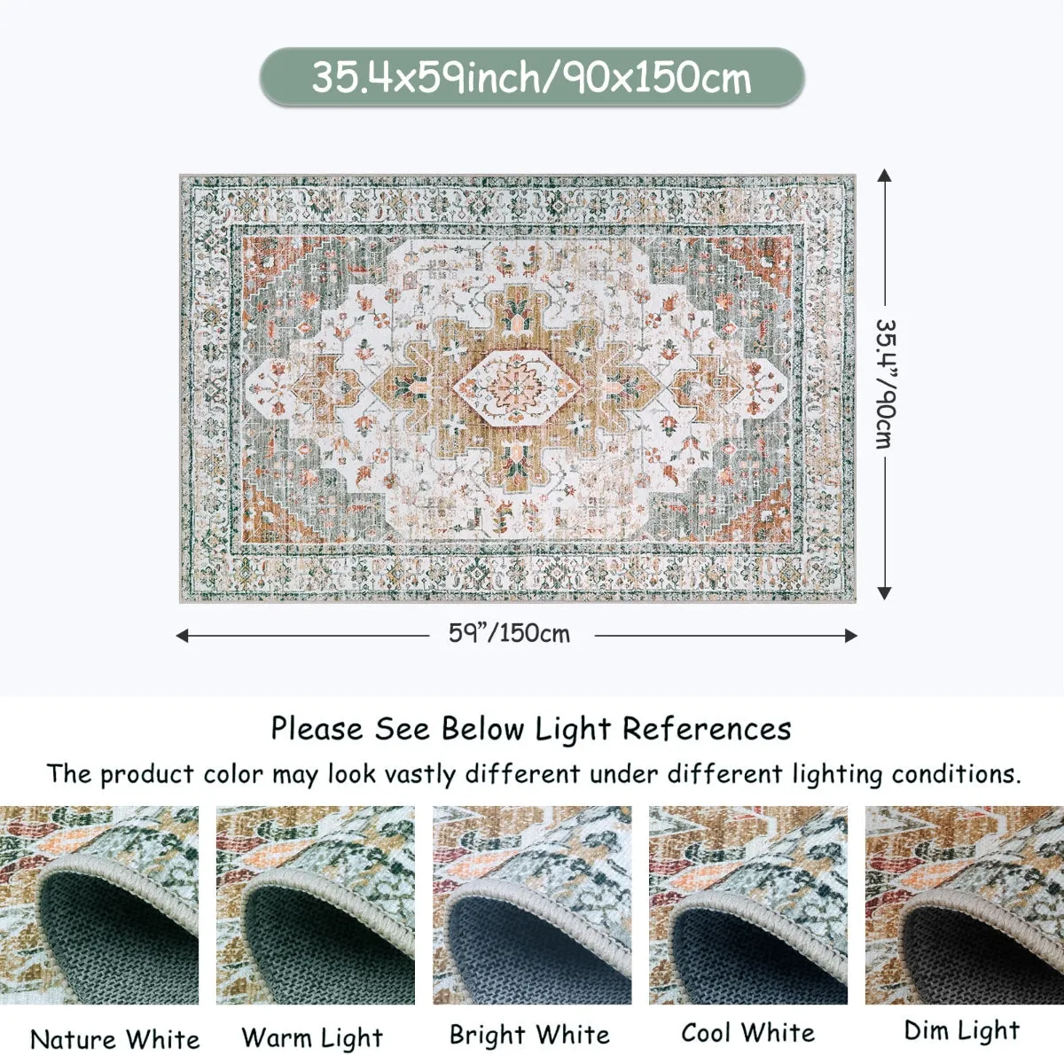 Helene Ultra-Thin Washable Vintage Floral Beige & Gold Area Rug