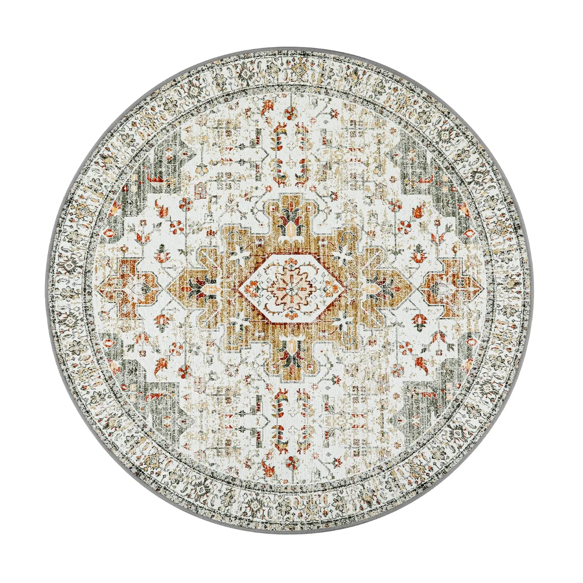 Helene Ultra-Thin Washable Vintage Floral Beige & Gold Area Rug