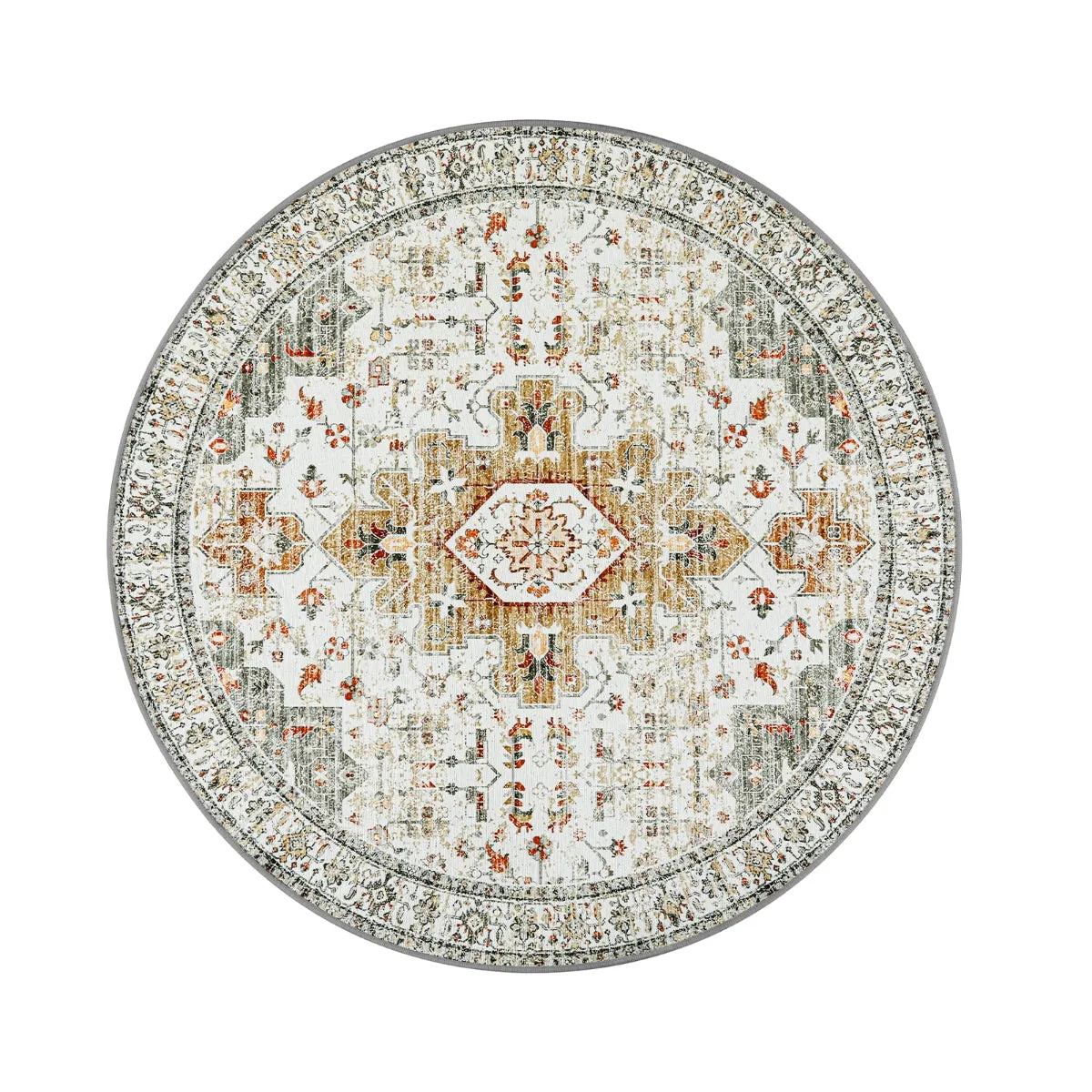 Helene Ultra-Thin Washable Vintage Floral Beige & Gold Area Rug