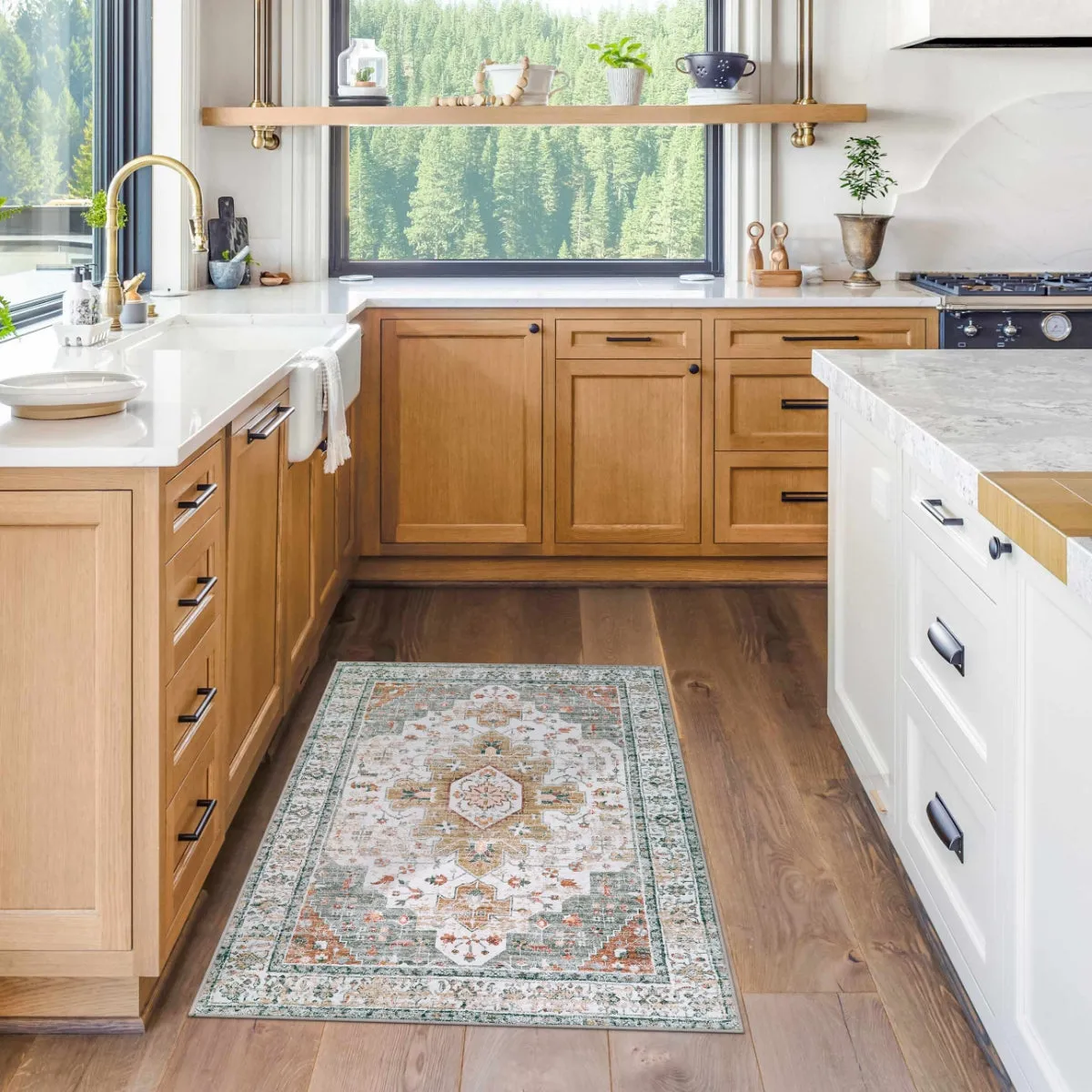 Helene Ultra-Thin Washable Vintage Floral Beige & Gold Area Rug