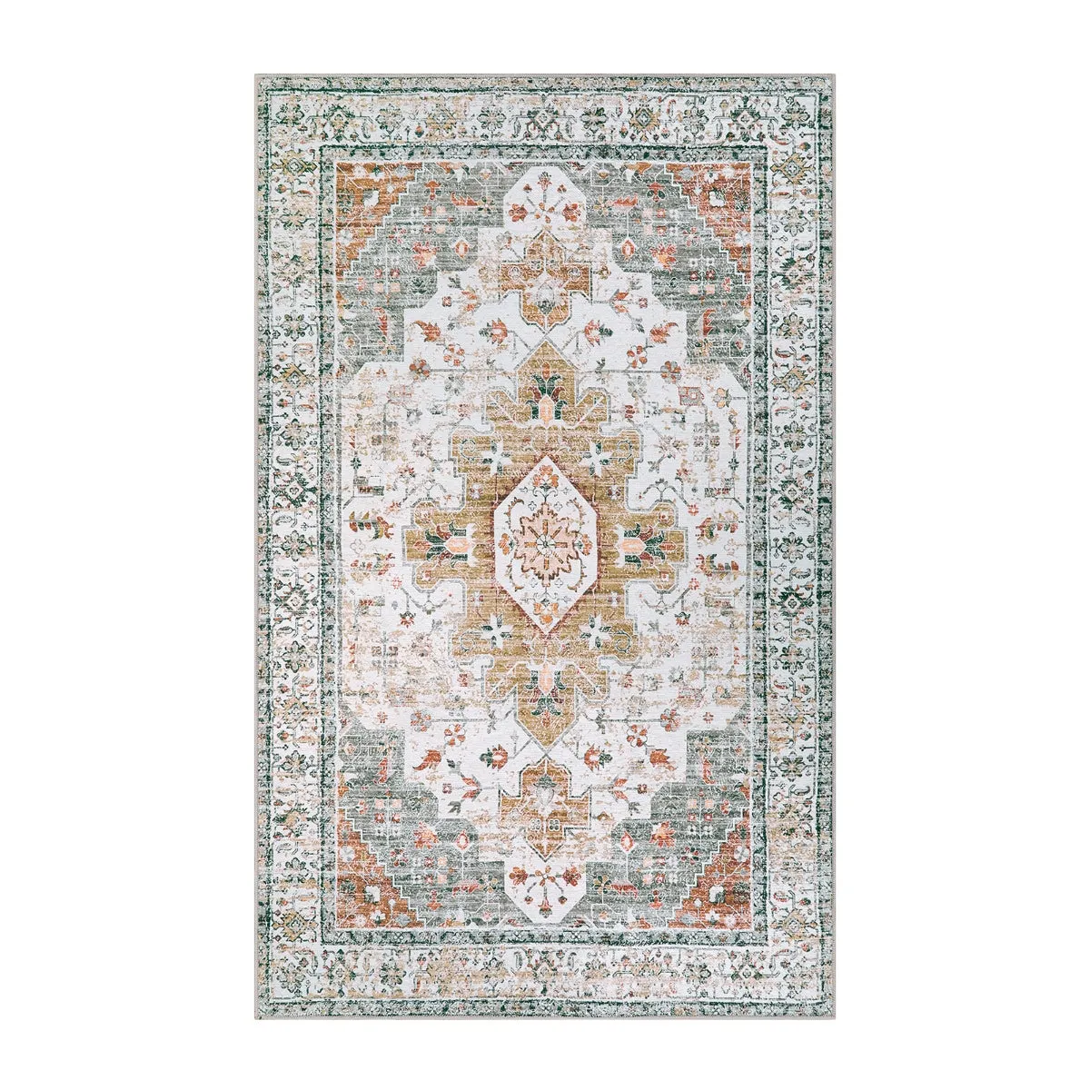 Helene Ultra-Thin Washable Vintage Floral Beige & Gold Area Rug