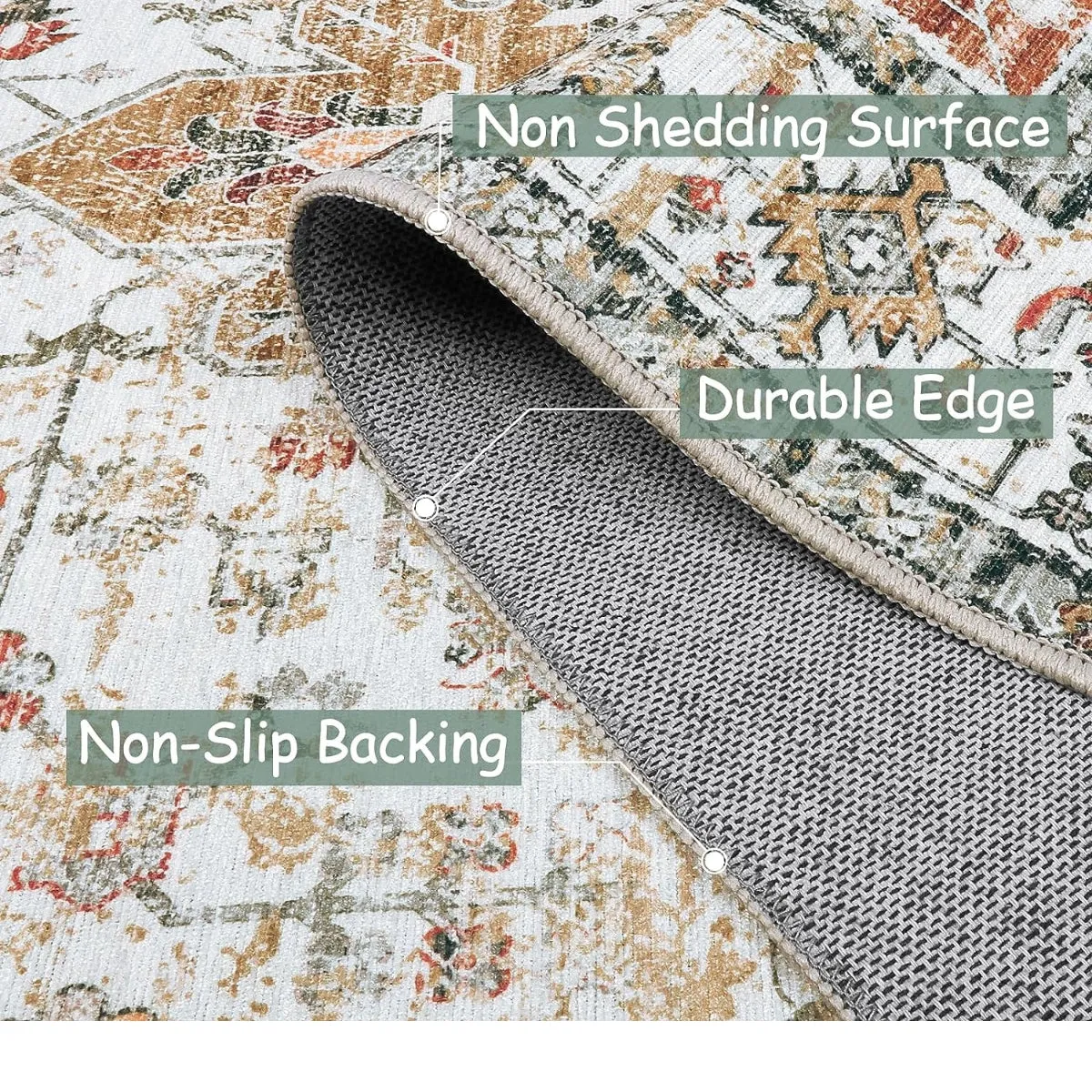 Helene Ultra-Thin Washable Vintage Floral Beige & Gold Area Rug