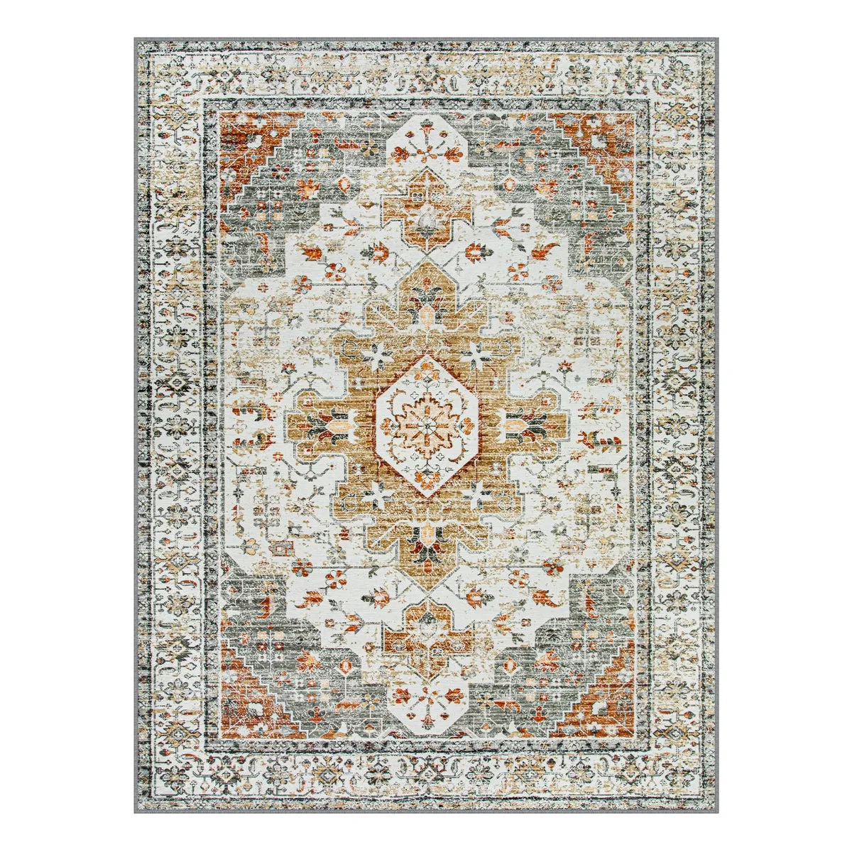 Helene Ultra-Thin Washable Vintage Floral Beige & Gold Area Rug