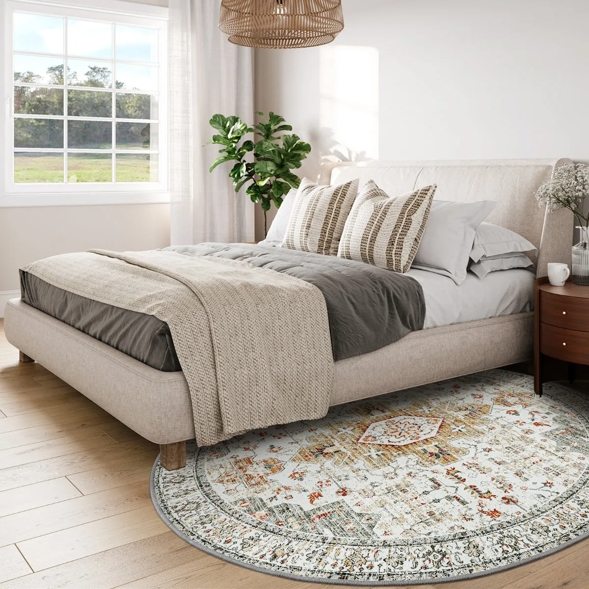 Helene Ultra-Thin Washable Vintage Floral Beige & Gold Area Rug