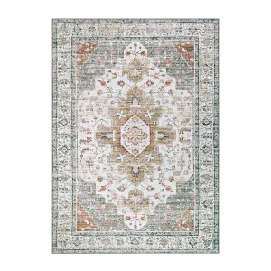 Helene Ultra-Thin Washable Vintage Floral Beige & Gold Area Rug