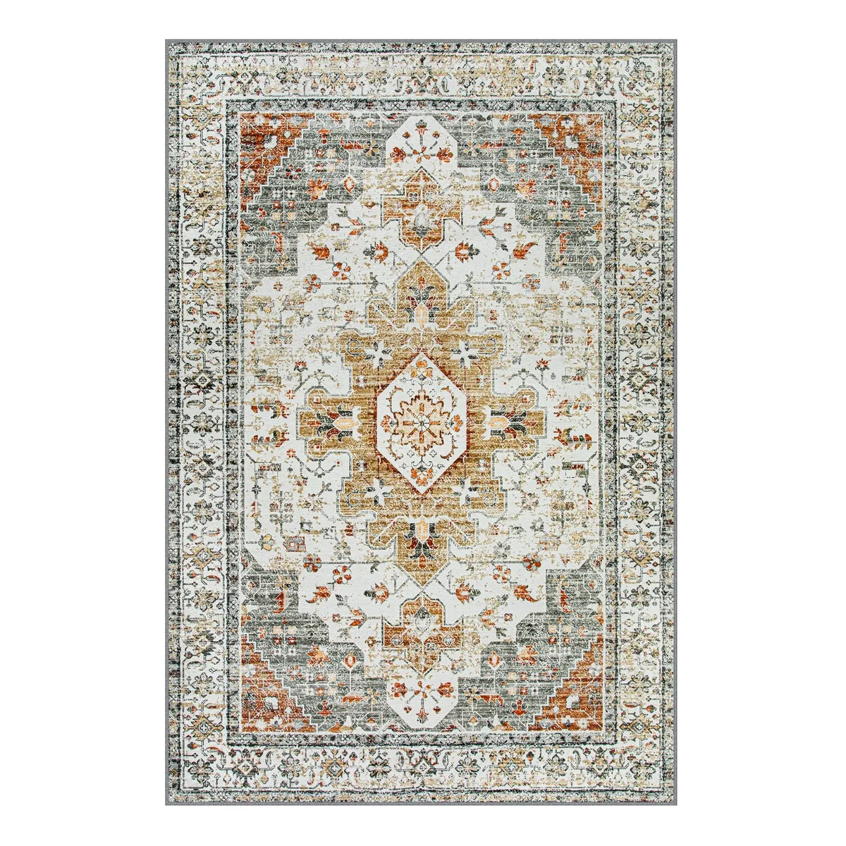 Helene Ultra-Thin Washable Vintage Floral Beige & Gold Area Rug