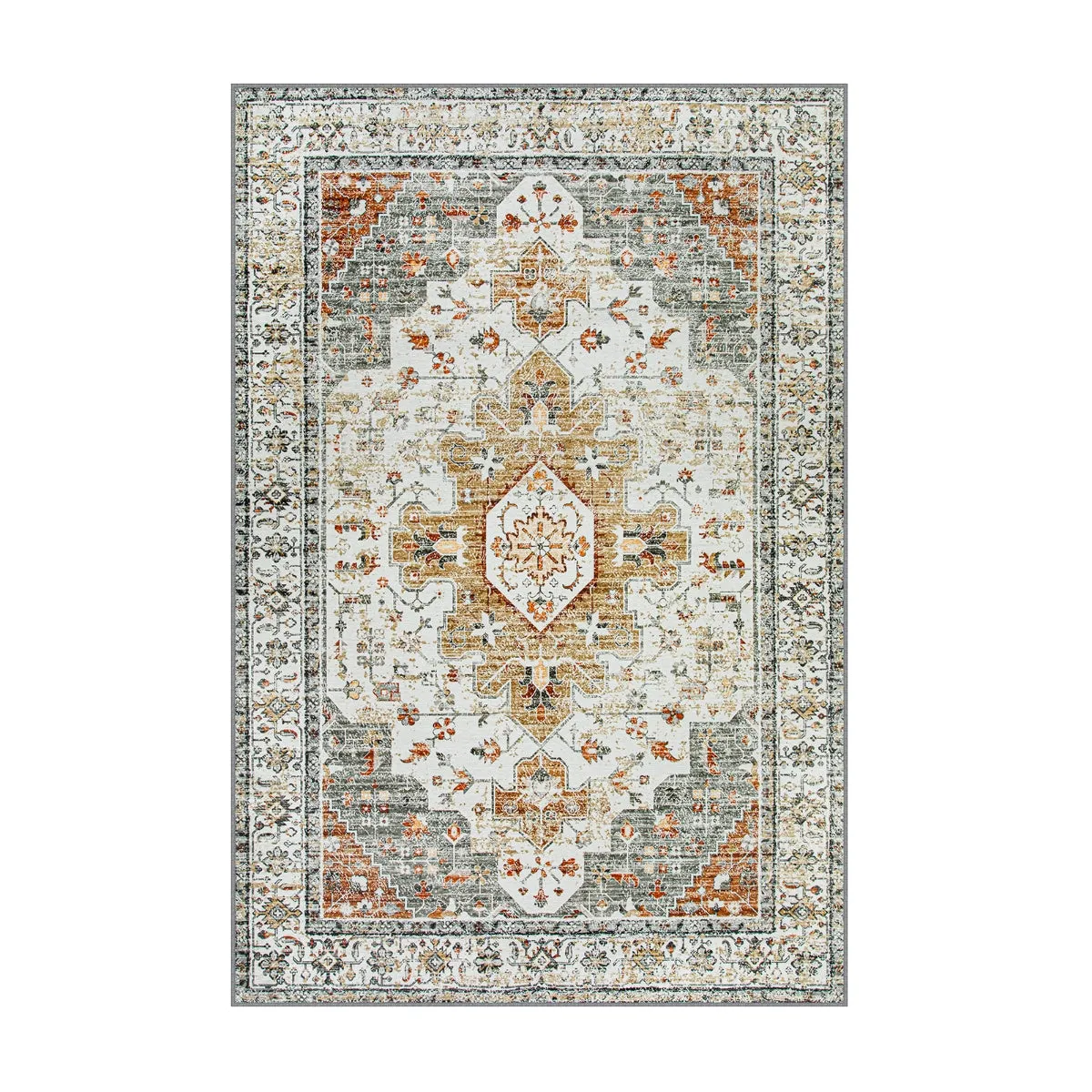 Helene Ultra-Thin Washable Vintage Floral Beige & Gold Area Rug