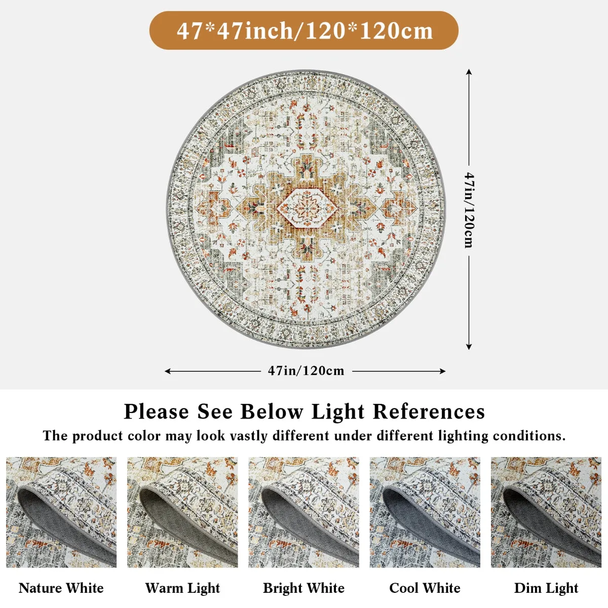 Helene Ultra-Thin Washable Vintage Floral Beige & Gold Area Rug