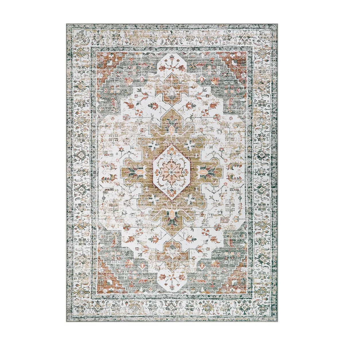 Helene Ultra-Thin Washable Vintage Floral Beige & Gold Area Rug