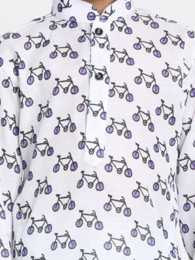 Jashvi Boy's Cycle Print Kurta And Pyjama Set