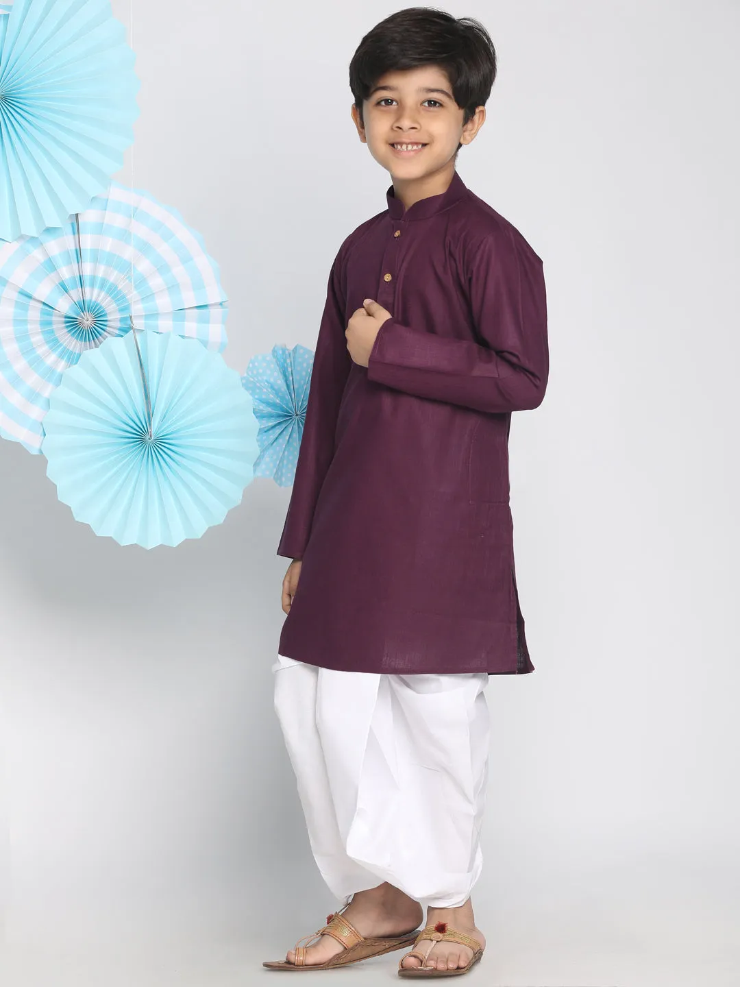 Jashvi Boys Purple Kurta And Dhoti Set