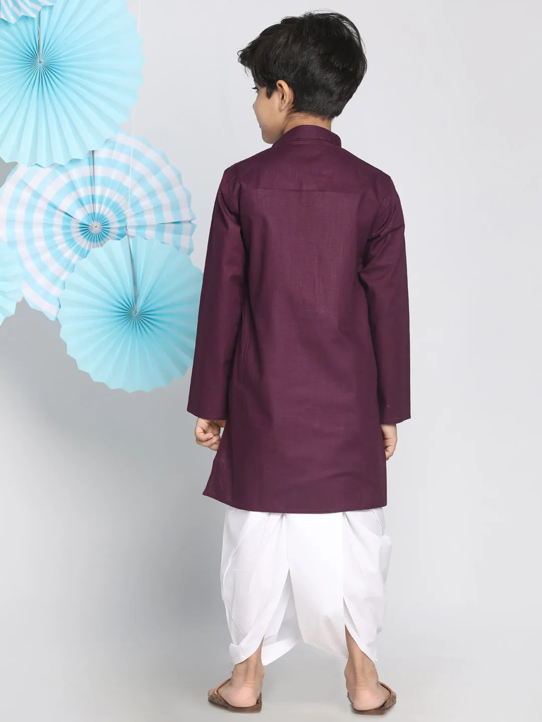 Jashvi Boys Purple Kurta And Dhoti Set