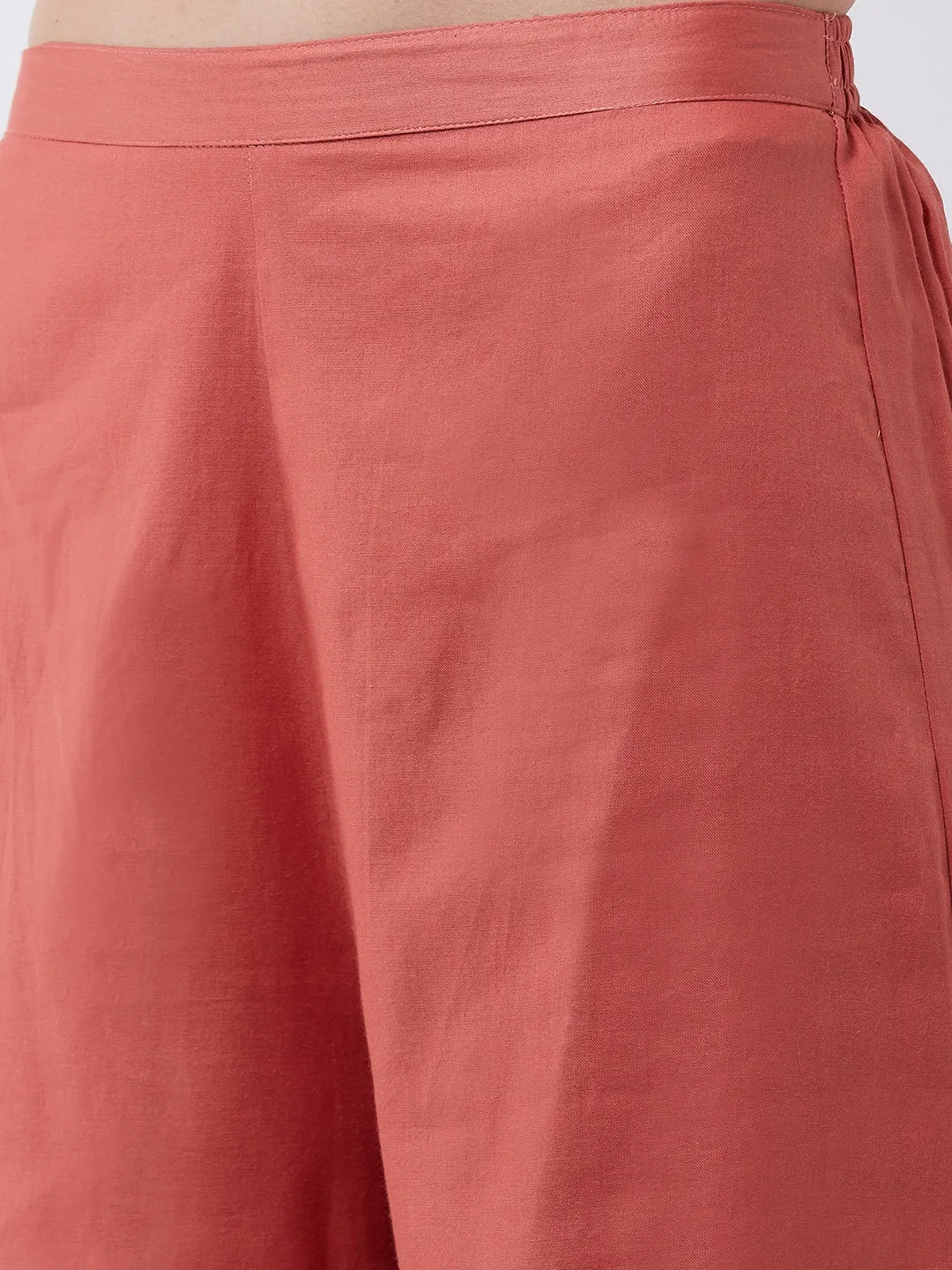Light Orange Embroidered Quarter Sleeves Kurta With Pants And Digital Printed Dupatta
