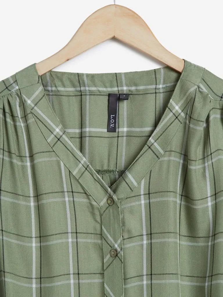 LOV Sage Checkered Petricia Blouse